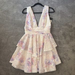 Gianni Bini Dress- Deep V-Neck Sleeveless Ruffle Tiered Dress.